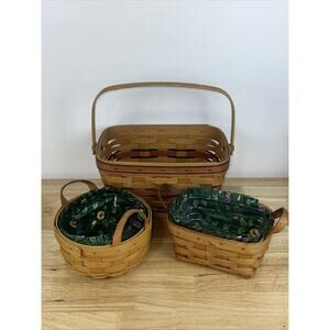 Vintage Lot of 3 90’s Longaberger Baskets Leather Handles Very Good Condition